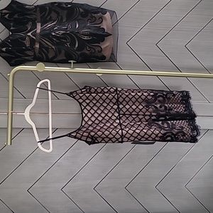Brand new w/ tags black/nude mesh and lace romper.  Size Large. BEBE brand.